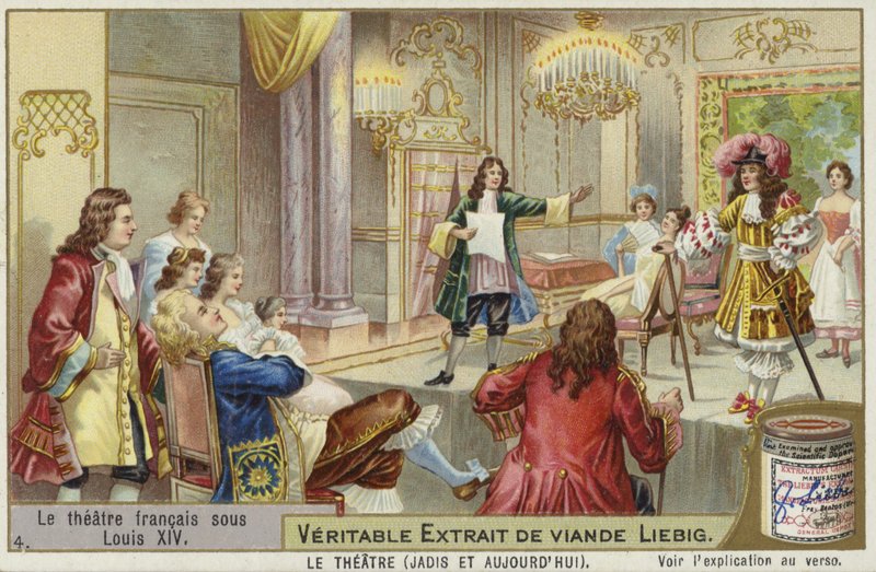Liebig-kort med fransk teater under Ludvig XIV:s regeringstid av French School