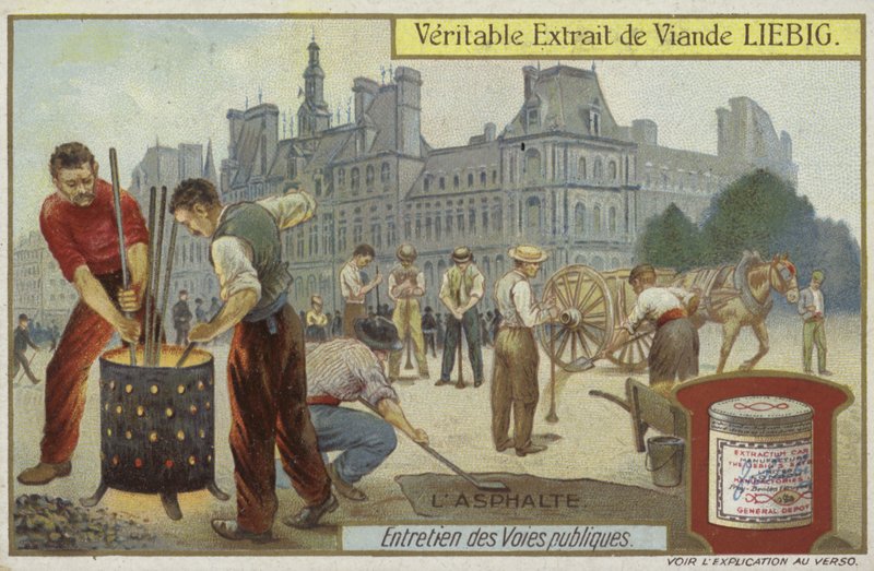 Liebig-kort med vägunderhåll av French School