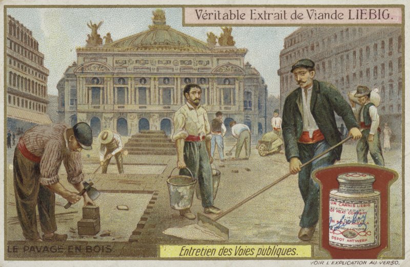 Liebig-kort med vägunderhåll av French School