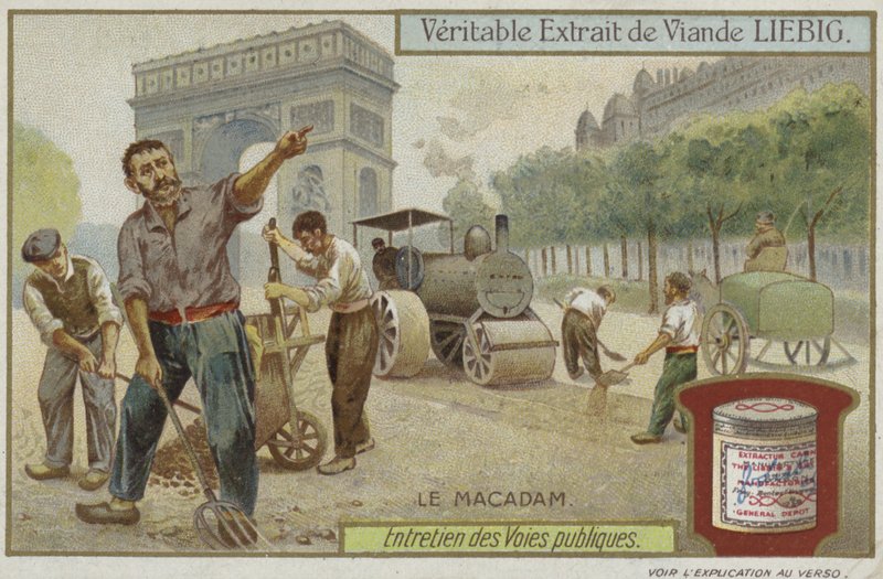 Liebig-kort med vägunderhåll av French School