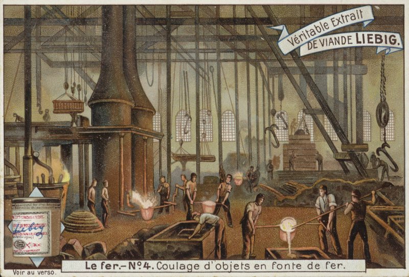 Liebig-kort med järnindustrin av French School