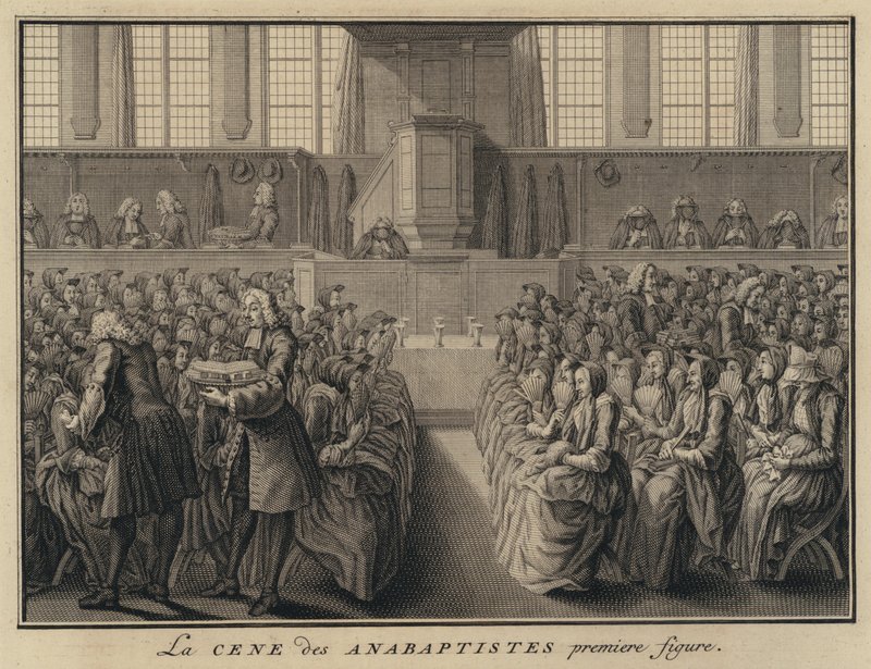 Herrens nattvard i en anabaptistkyrka (gravyr) av French School