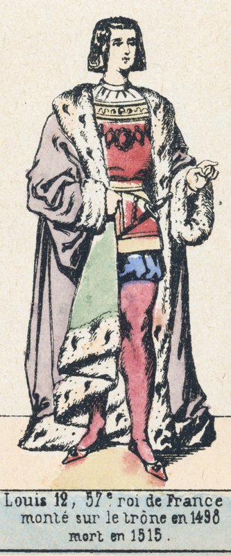 Ludvig 12, 57:e kung av Frankrike, besteg tronen 1498, dog 1515 (färgad gravyr) av French School