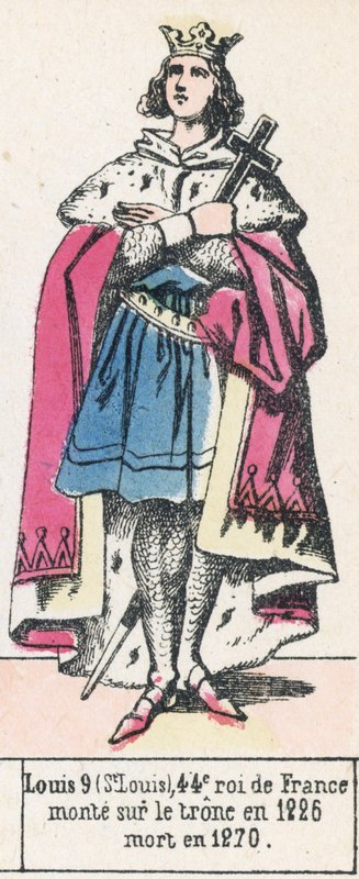 Ludvig 9 (St Louis), 44:e kung av Frankrike, besteg tronen 1226, dog 1270 (färgad gravyr) av French School