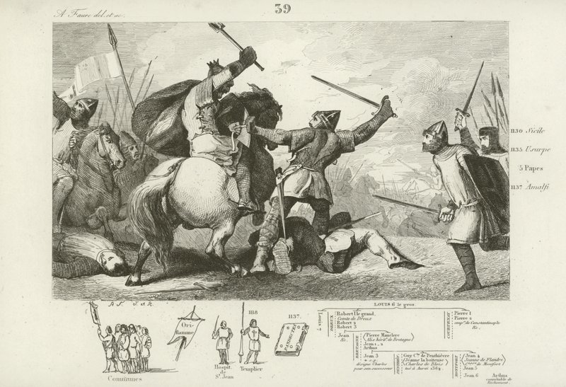 Ludvig VI av Frankrike kämpar mot engelsmännen i slaget vid Brenneville, 1119. av French School