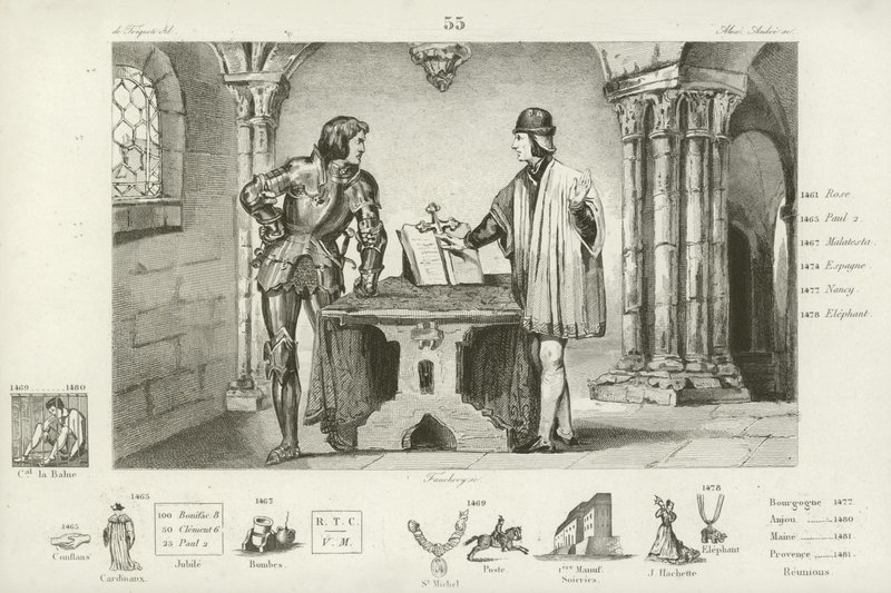 Ludvig XI av Frankrike hölls fången av Karl den djärve av Bourgogne i Peronne, 1468 av French School