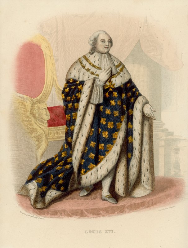 Ludvig XVI (färgad gravyr) av French School