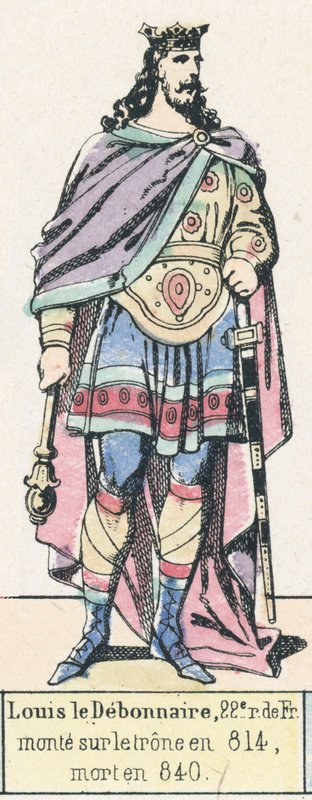 Louis le Debonnaire, Frankrikes 22:a kung, besteg tronen 814, dog 840 (färgad gravyr) av French School