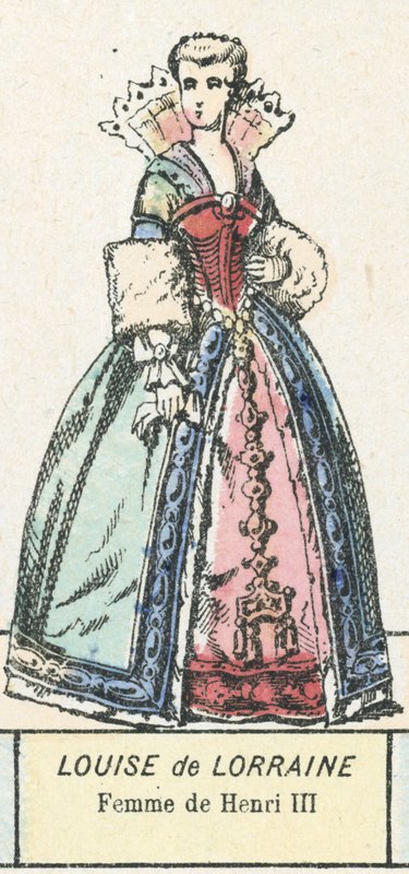 Louise de Lorraine, fru till Henrik III (färgad gravyr) av French School