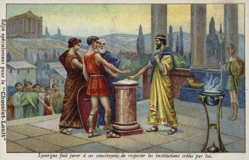 Lycurgus av Sparta får sina medborgare att svära att respektera de institutioner som han upprättat av French School
