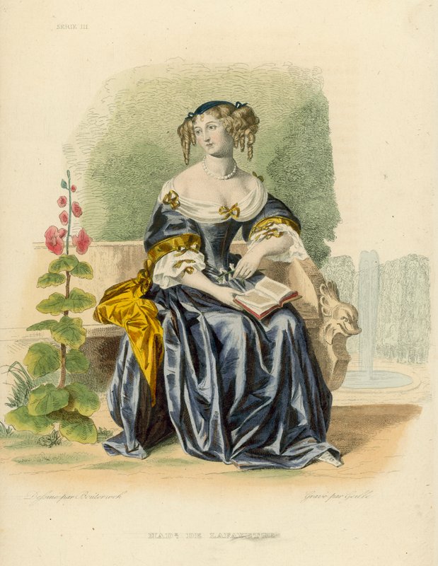 Madame de La Fayette (färgad gravyr) av French School