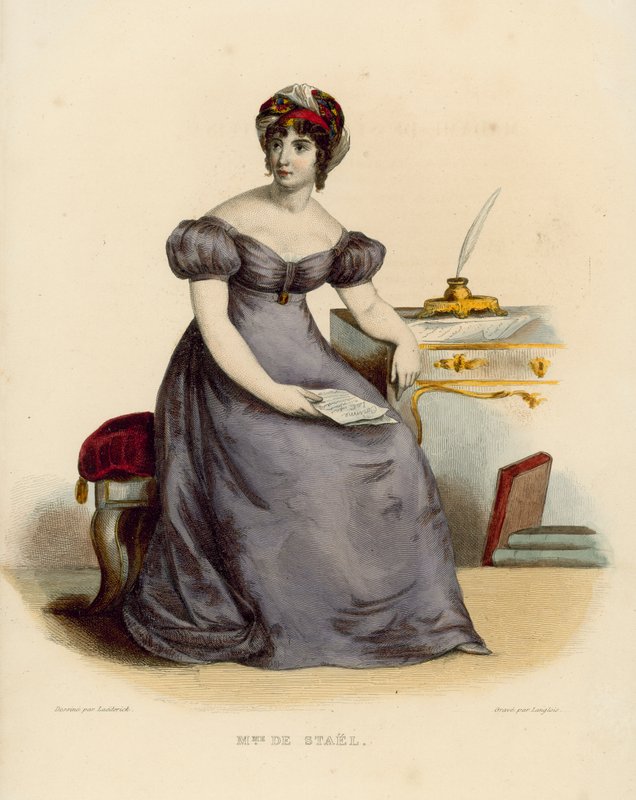 Madame de Stael (färgad gravyr) av French School