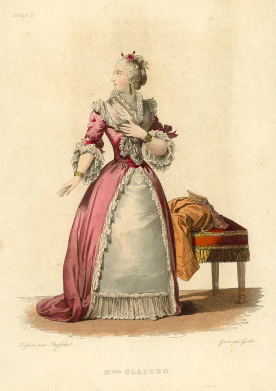 Mademoiselle Clairon (färgad gravyr) av French School