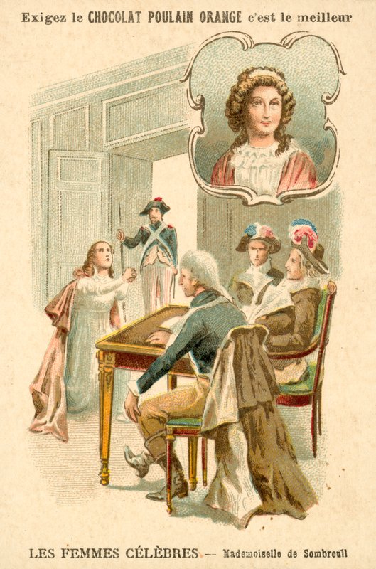 Mademoiselle de Sombreuil, franska revolutionen (chromolitho) av French School