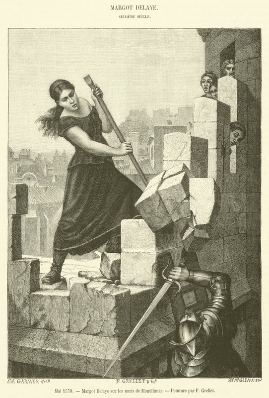 Maj 1570, Margot Delaye på väggarna i Montelimar (gravyr) av French School