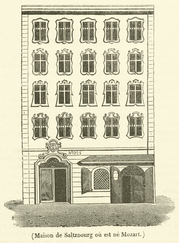 Saltzburgs hus där Mozart föddes (gravyr) av French School