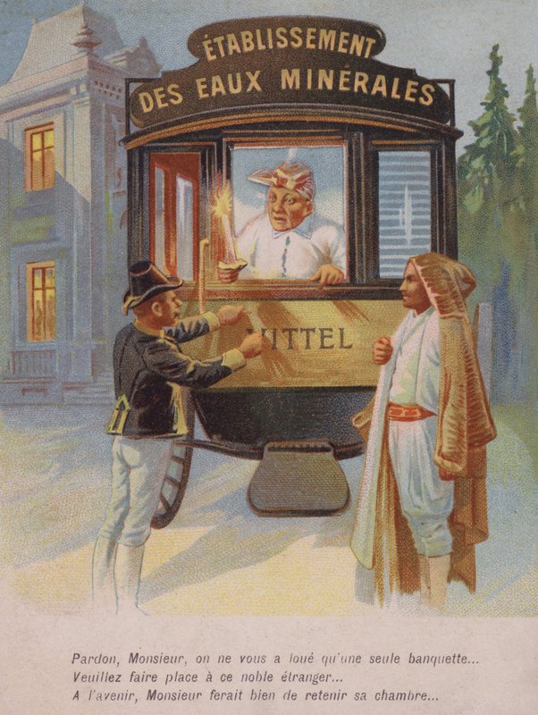 Man blir ombedd att dela sitt rum med en främling (chromolitho) av French School