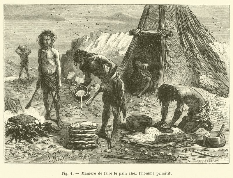 Sätt att göra bröd i primitiv människa (gravyr) av French School