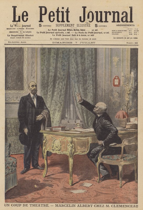 Marcelin Albert möter Frankrikes premiärminister Georges Clemenceau (färg litho) av French School