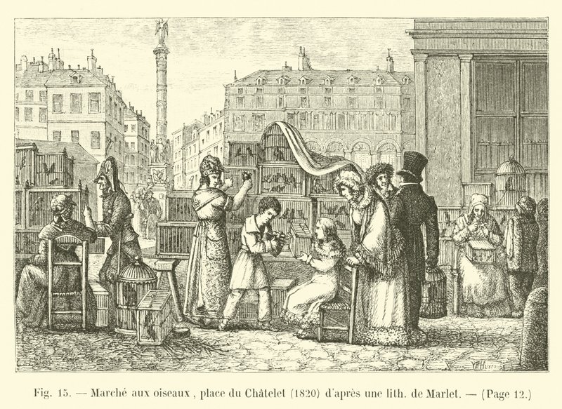 Fågelvandring, Place du Chatelet, 1820, efter en lith av Marlet av French School