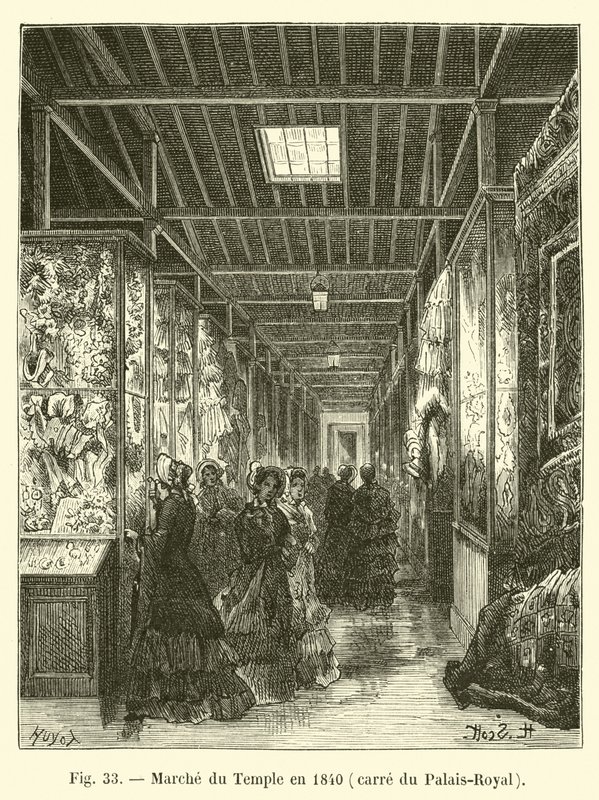 Marche du Temple 1840, torget i Palais-Royal av French School