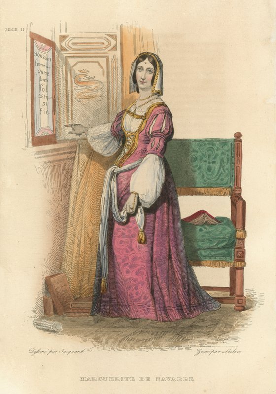 Marguerite de Navarre (färgad gravyr) av French School