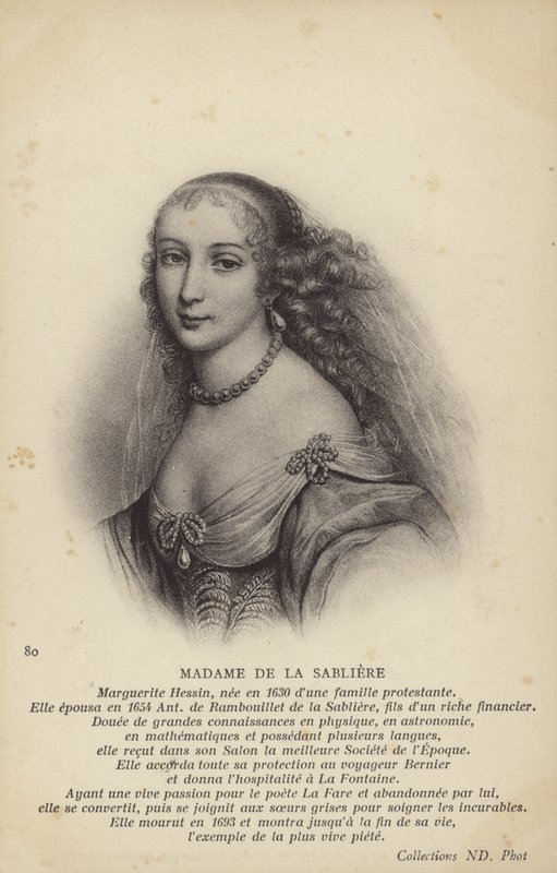 Marguerite de la Sabliere (ca 1640-1693), fransk salongist (litografi) av French School