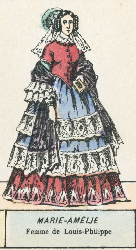 Marie-Amelie, fru till Louis-Philippe (färgad gravyr) av French School