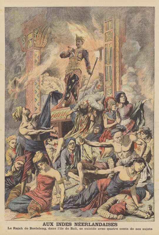 Masssjälvmord i Nederländska Ostindien (färg litho) av French School