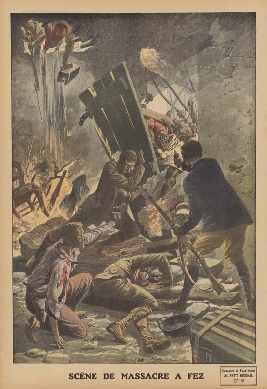 Massaker i Fez, Marocko (färg litho) av French School