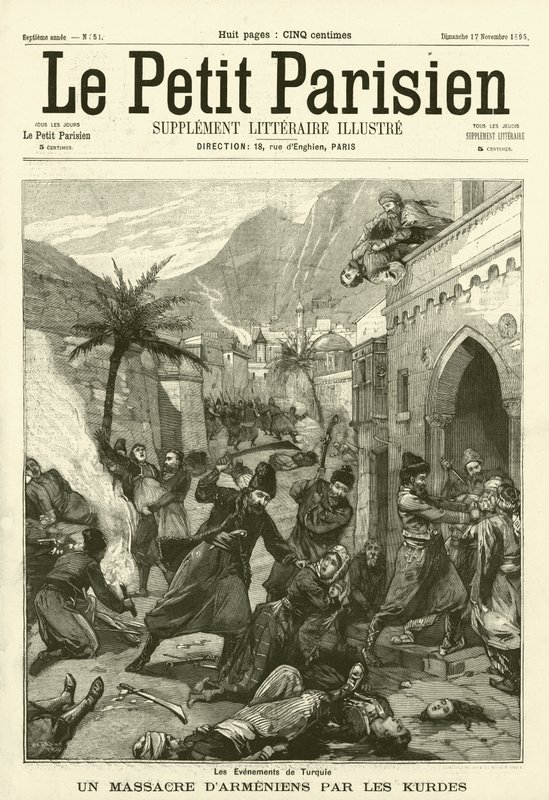 Massaker av armenier av kurder i Turkiet (gravyr) av French School