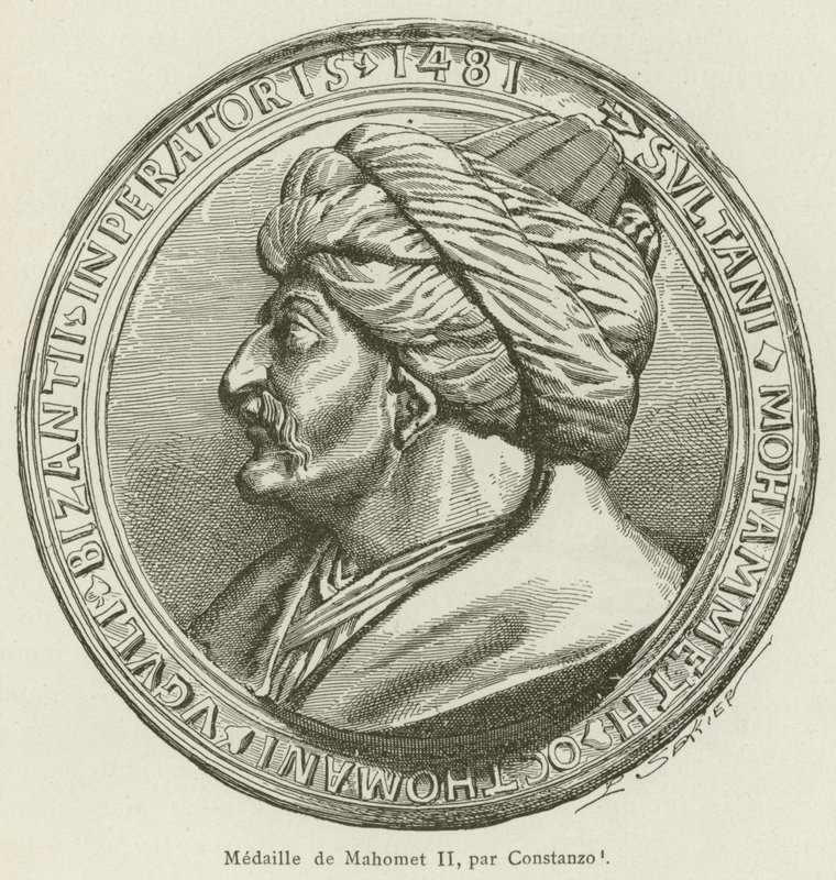 Medalj av Mahomet II, av Constanzo (gravyr) av French School