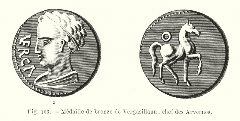 Bronsmedalj av Vergasillaun, chef för Arvernes (gravyr) av French School