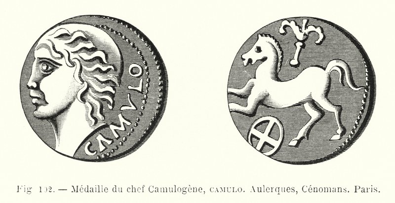 Medalj av Chief Camulogene, Camulo, Aulerques, Cenomans, Paris (gravyr) av French School