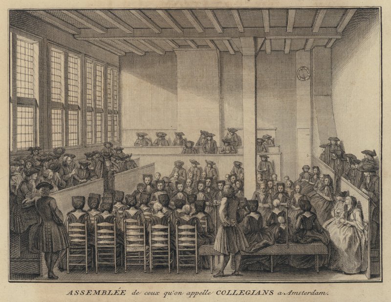 Collegiants möte i Amsterdam, Nederländerna (gravyr) av French School