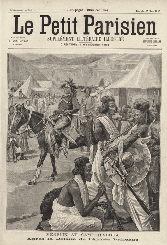 Menelik II, kejsare av Etiopien, i lägret Adwa efter den italienska arméns nederlag i det första italiensk-etiopiska kriget av French School