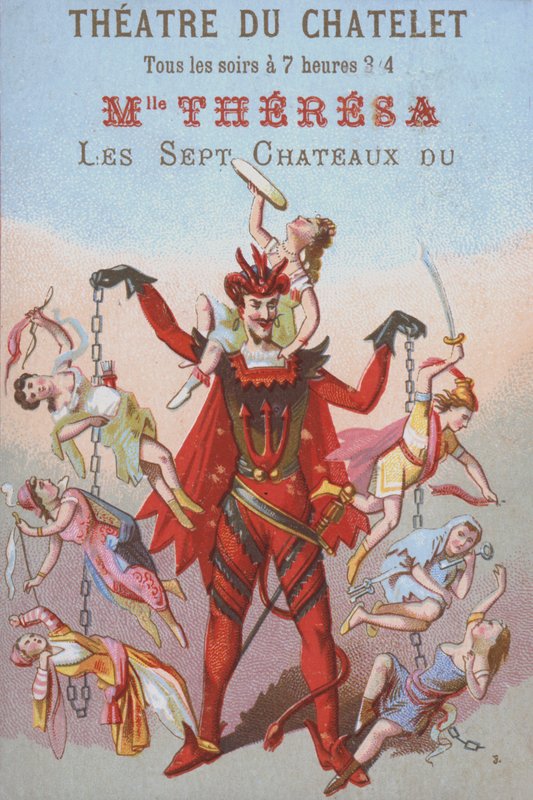 Mephistopheles dinglar män och kvinnor i kedjor (färg litho) av French School