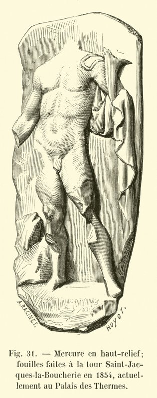 Kvicksilver i hög relief; utgrävningar gjorda vid Saint-Jacques-la-Boucherie-tornet 1854, för närvarande vid Palais des Thermes av French School