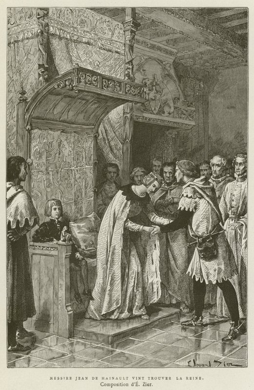 Sir Jean De Hainault kom för att hitta drottningen (gravyr) av French School