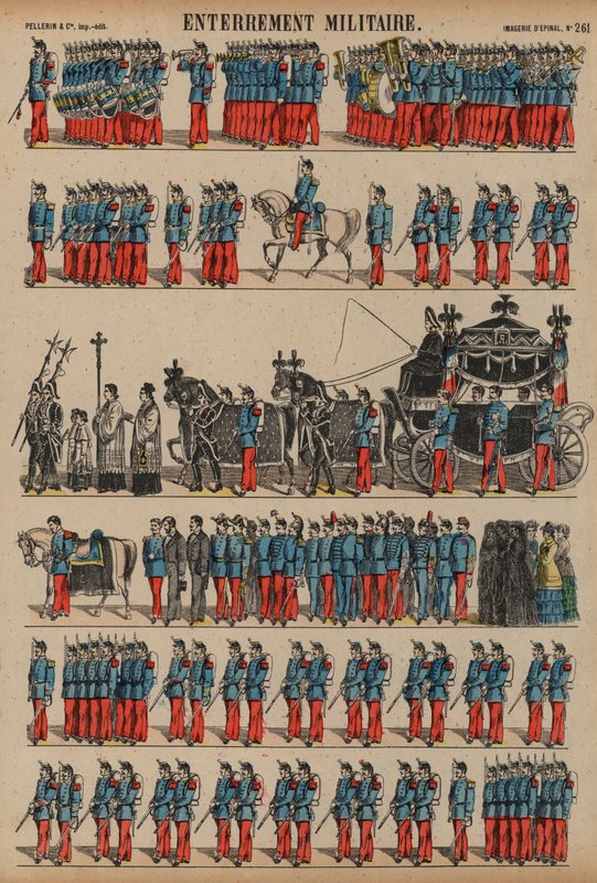 Militär begravning (färgad gravyr) av French School
