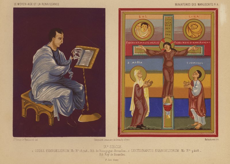 Miniatyrer från belysta manuskript från 800-talet (chromolitho) av French School