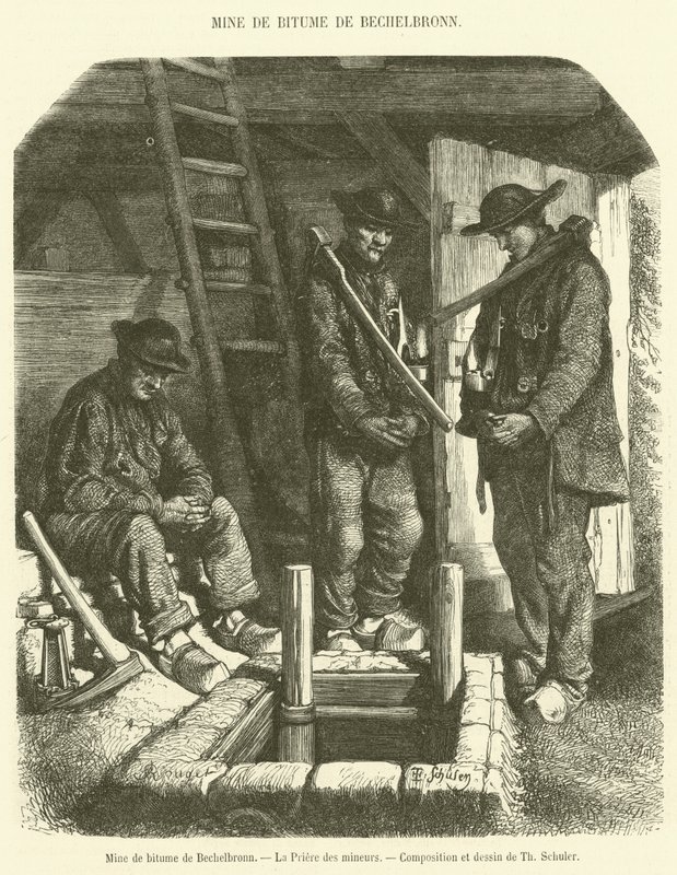 Bitumengruvan i Bechelbronn, La Priere des mineurs (gravyr) av French School