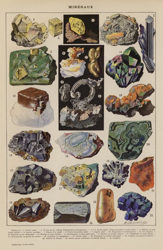 Mineraler (färglitografi) av French School