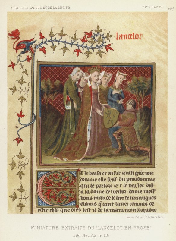 Miniatyr extraherad från Lancelot i prosa (färg litho) av French School