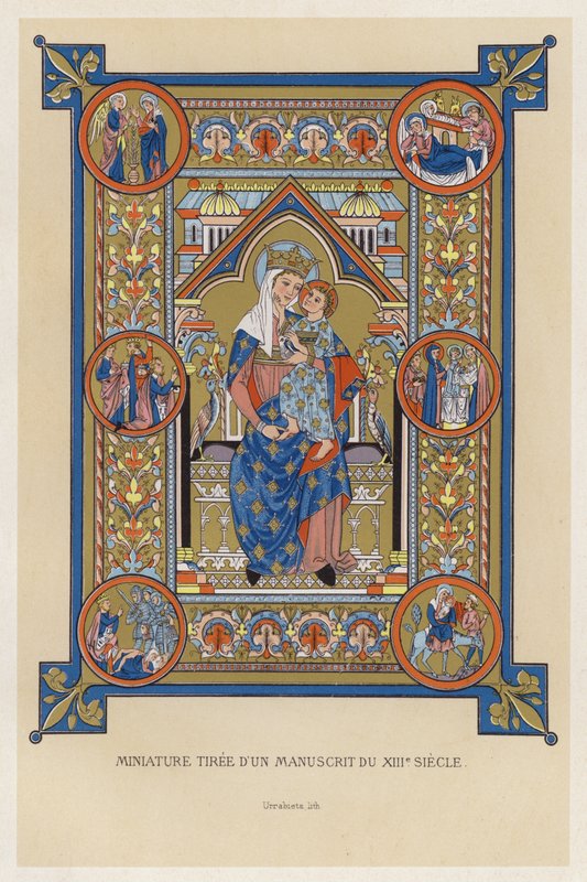 Miniatyr från ett manuskript från 1200-talet (chromolitho) av French School