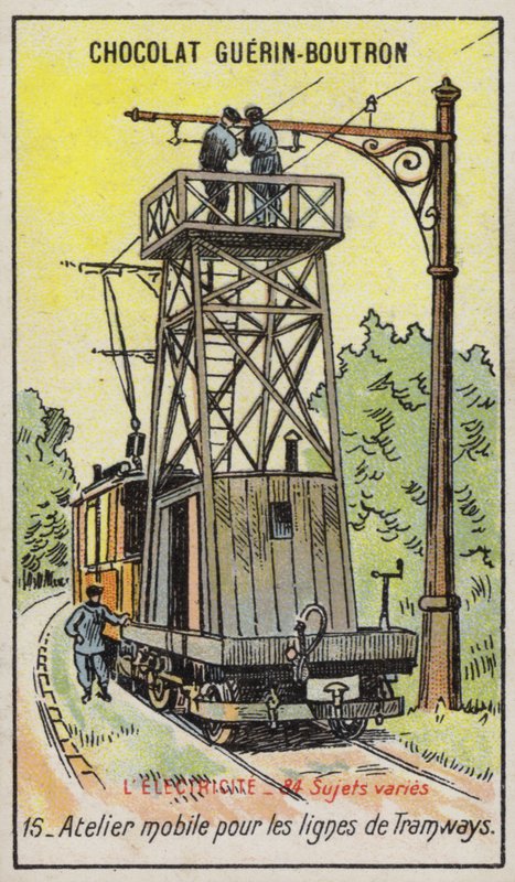 Mobil plattform för reparation av luftledningar på spårvägar (chromolitho) av French School