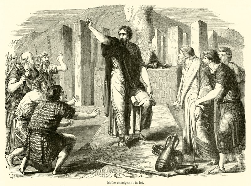 Moses lärde ut lagen (gravyr) av French School