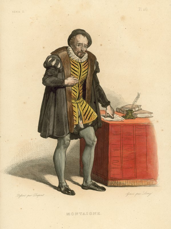 Montaigne (färgad gravyr) av French School