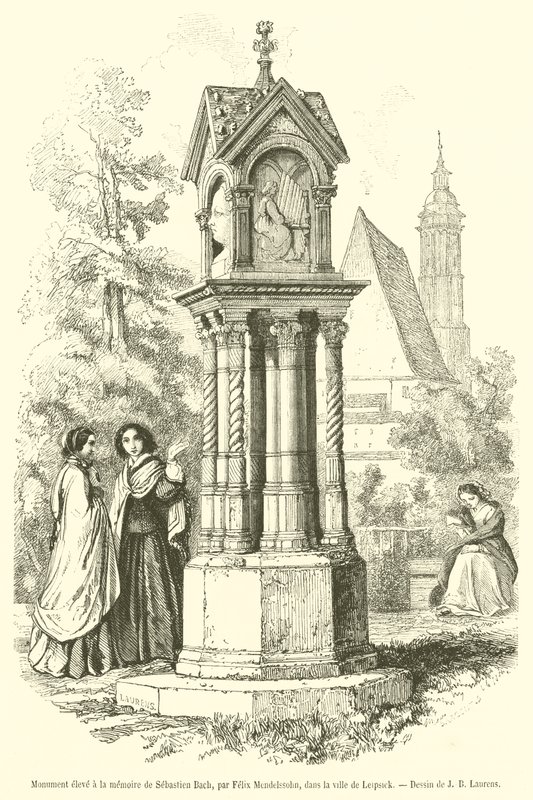 Monument uppfört till minne av Sebastian Bach (gravyr) av French School