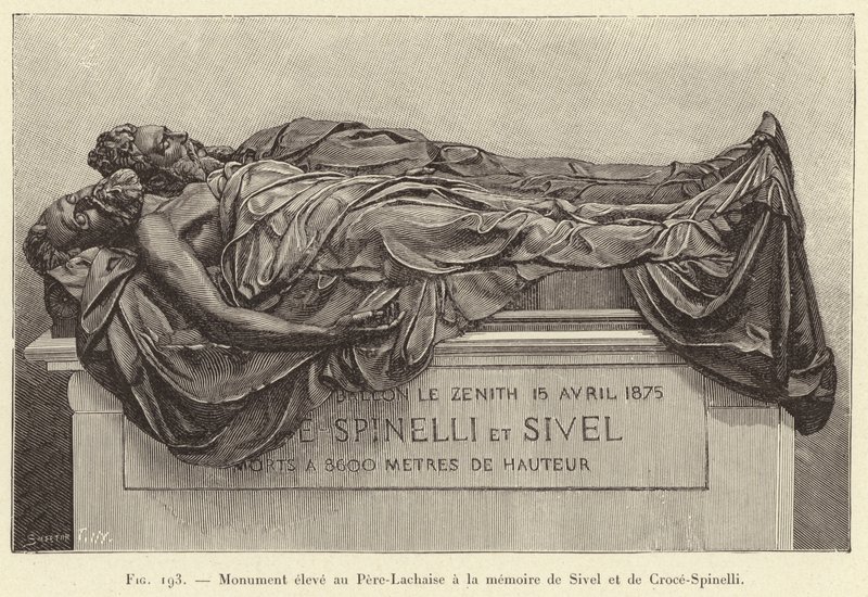 Monument uppfört i Pere-Lachaise till minne av Sivel och Croce-Spinelli (gravyr) av French School